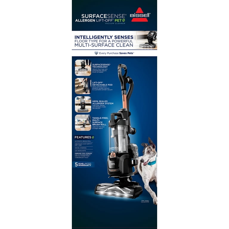 BISSELL, SurfaceSense Allergen Lift-Off Pet Vacuum, 3415, Black