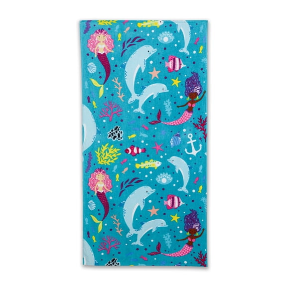 Printed Mermaid Swim Beach Towel, Soft Absorbent Cotton, 30 x 60 inches