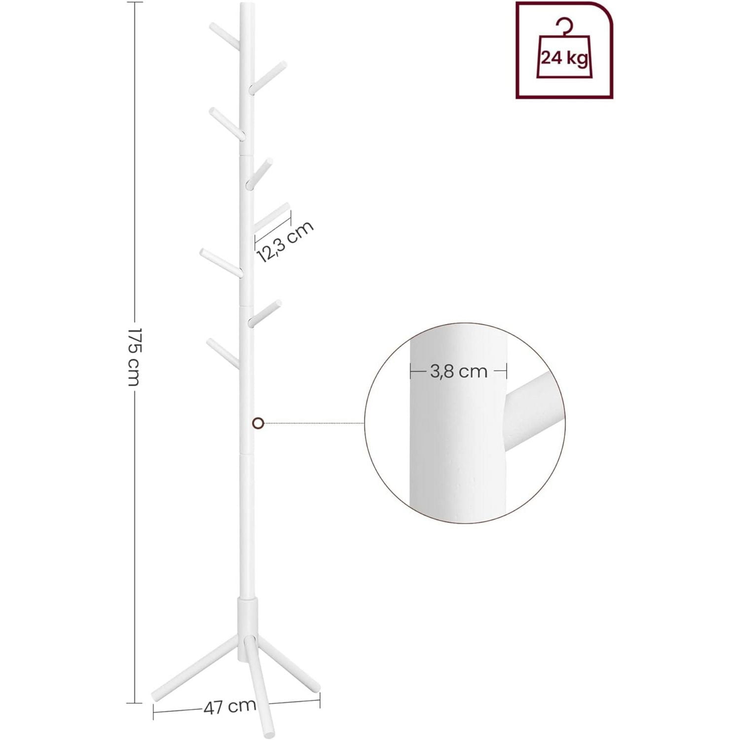 Boutique Home Porte-manteau réglable sur pied avec 8 crochets et 3 options de hauteur, blanc