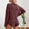 thumbnail image 3 of successthop Womens Matching Lounge Set Solid Color Knit Crewneck Long Sleeve Shirts and High Waist Shorts Fashion Vacation Pajamas Lounge Set Loungewear Summer Outfits, 3 of 6