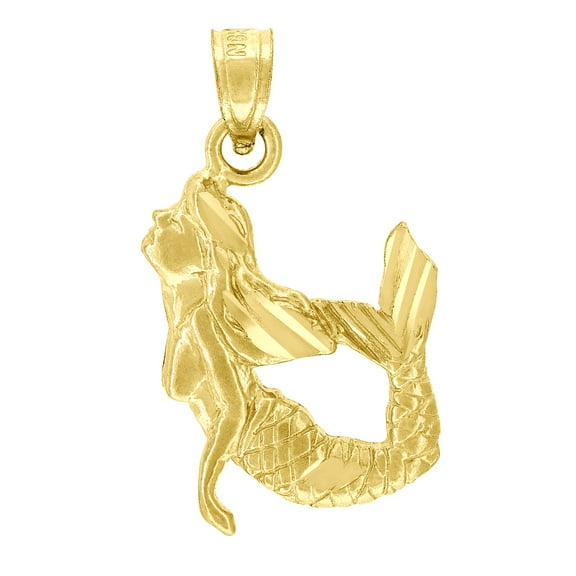 10kt Real Yellow Gold Womens Mermaid Charm Pendant