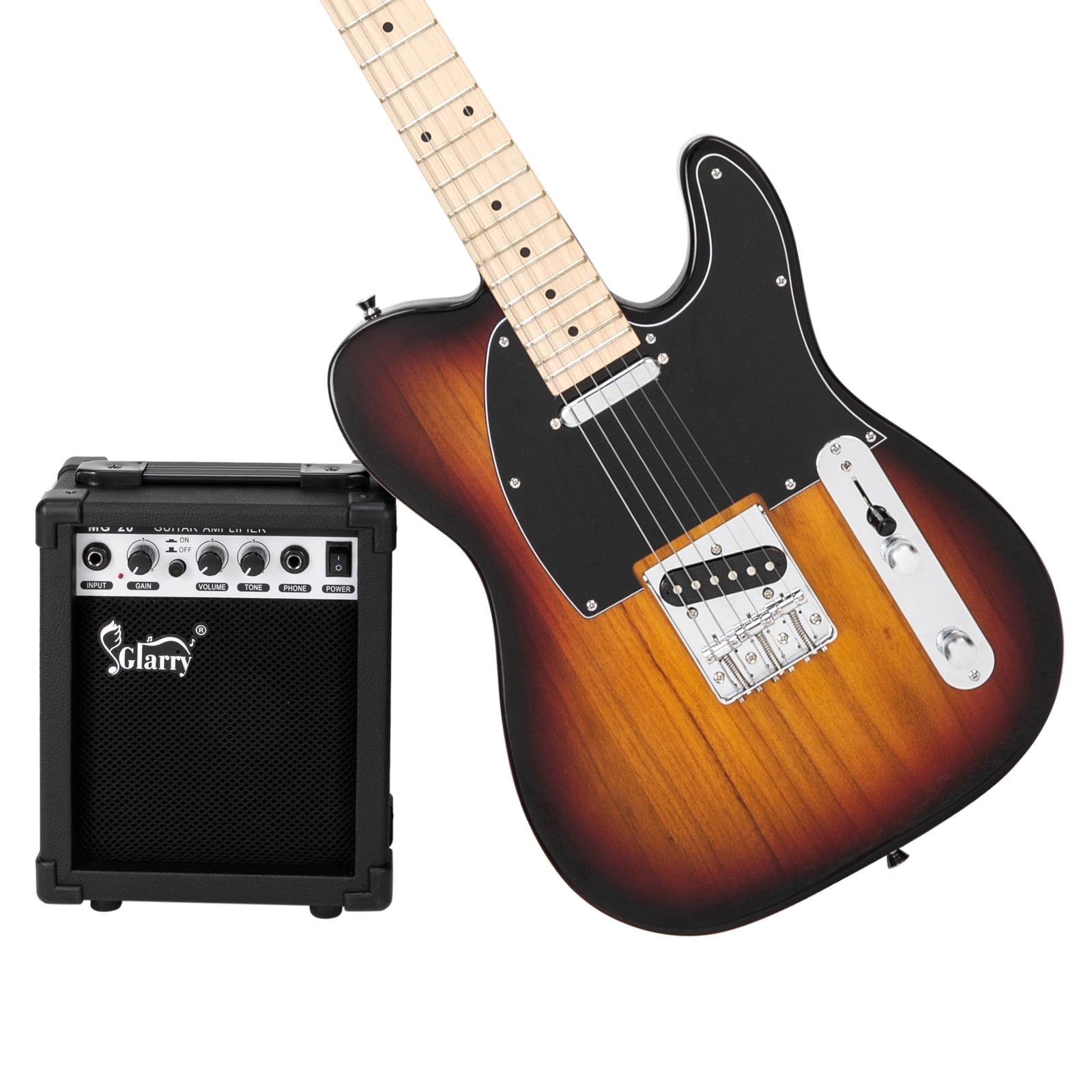 Private Jungle Cutaway Guitar, Fingerboard Electric Guitar with 20W Amplifier Bag Strap Plectrum Connecting Wire Spanner Tool,Sunset Color