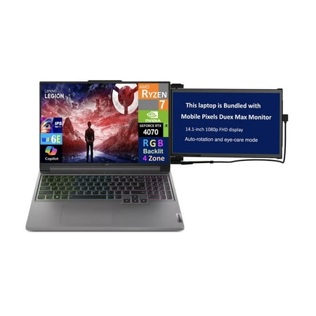 Lenovo Legion Slim 5 Gen 9 Gaming Laptop 16.0in 165Hz IPS WQXGA Display (AMD Ryzen 7 8845HS, GeForce RTX 4070 8GB, 64GB DDR5, 1TB PCIe SSD, 4-Zone RGB KB, WiFi 6E, Win 11 Pro) w/Duex Max DS Monitor