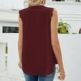 thumbnail image 2 of QLEICOM Womens Summer Tops Oversized T-shirts Solid Lace Sleeveless Vest Splicing V-Neck Casual Loose Tunic Tank Tops Women Shirts Blouses Wine S, 2 of 4