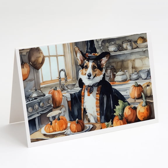 Corgi Fall Kitchen Pumpkins Greeting Cards and Envelopes Pack of 8 7 in x 5 in