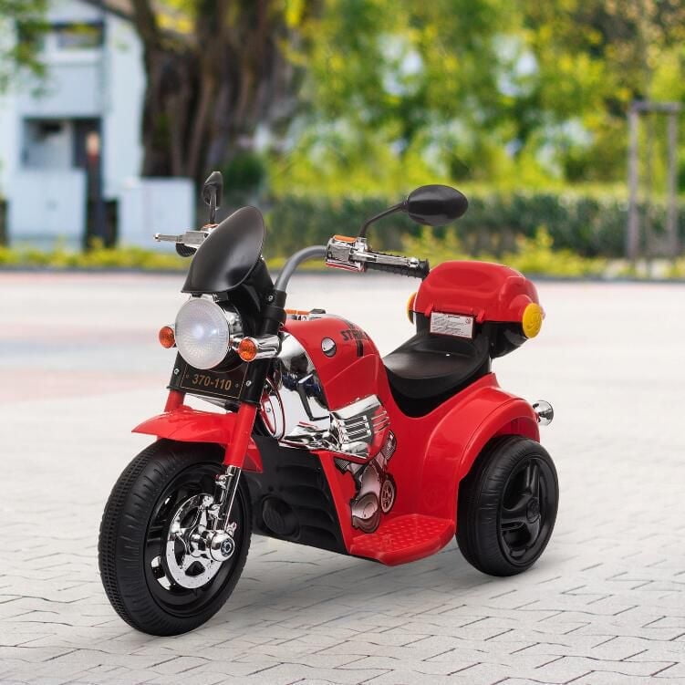 Aosom Kids Electric Motorcycle Ride On Toy 6V Battery Powered Electric Trike Toys for 18-36 Months with Light Music MP3 Storage Box Red