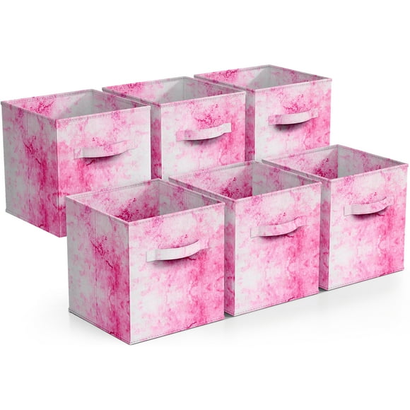 Sorbus Fabric Storage Cubes Foldable Tie Dye Storage Bins for Organizing Pantry, Cubbies, Toy Box, Clothes Storage & Closet Organizer - 11 Inch Collapsible Cube Baskets for Shelves with Handle - 6PK