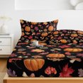 thumbnail image 6 of Twin XL Size Fitted Sheet Set - Pumpkins Fall 2 Piece Bedding Sets 16" Deep Pocket Fitted Sheet with 1 Pillowcases, Thanksgiving Maple Leaves Mushroom Black Brushed Microfiber Hotel Luxury Bed Sheets, 6 of 9