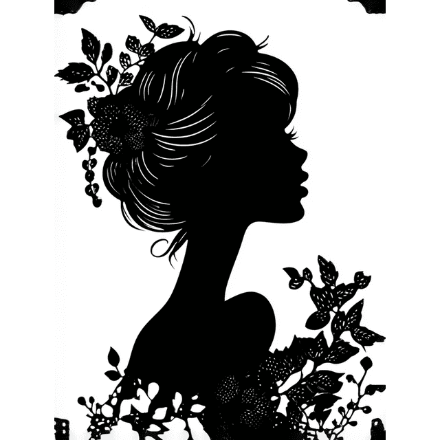 Silhouette Portrait Floral Canvas Wall Art 15.75x11.81 Inches