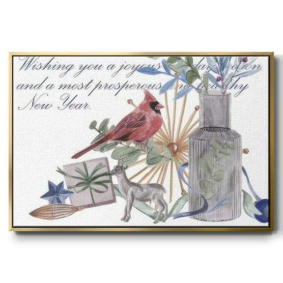 Warm Wishes Collection A - Framed Gallery Wrapped Holiday Canvas - 17 x 25 - Gold Frame