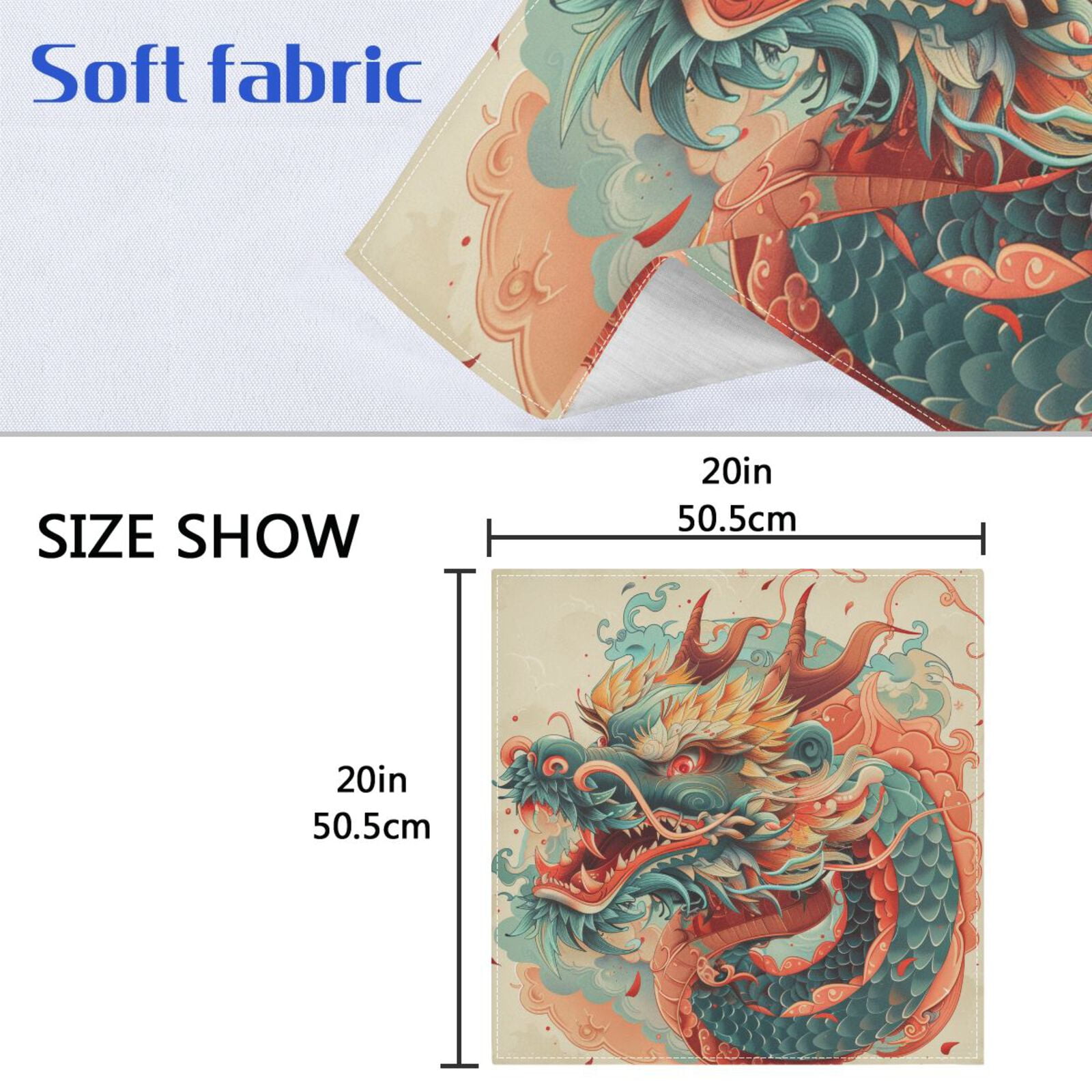 JSTEL Chinese Dragon Cloud Cloth Napkins Set of 6, 20x20 Inch Washable and Reusable Napkin for Decoupage Dinner Party Everyday Use