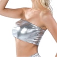 thumbnail image 4 of adviicd Strapless Sports Bra Womens Tube Tops Off Shoulder Seamless Ribbed Strapless Sleeveless Side Ruched Slim Fitted Summer Going Out Top(Silver,L), 4 of 6