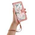 thumbnail image 2 of Cowithday iPhone 14 Case, PU Leather Magnetic Closure RFID Blocking Card Slots Kickstand Shockproof Flip Wallet Handbag Flowers Case Cover with Wrist Strap Shoulder Strap for Women & Girl, Pink, 2 of 10