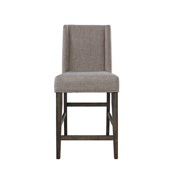 Pemberly Row Farmhouse Wood/Linen Fabric Counter Chair in Brown/Gray