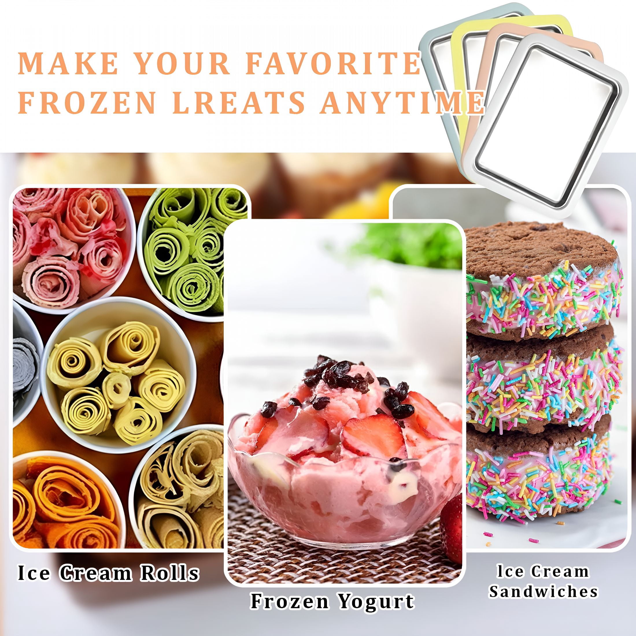 ACDANC Rolled Ice Cream Maker Kit,Frozen Yoghurt Plate Mini Freezer Kit with 2 Scrapers,Diy Homemade Ice Cream Tray,Yogurt,Sorbet,Fun Family Activity for Kids,Food-Grade Stainless Steel