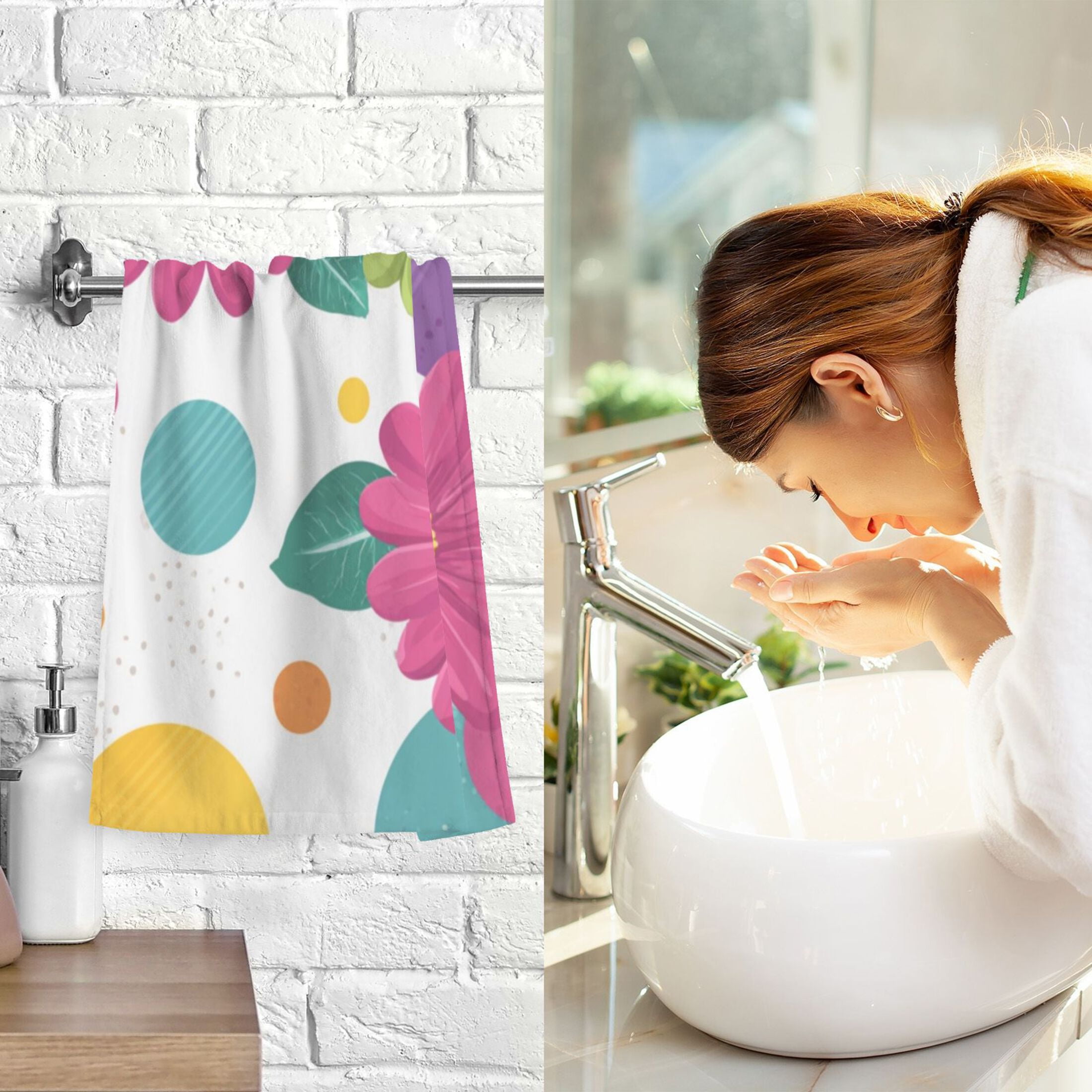 2-Pack Soft 100% Cotton & Highly Absorbent Bath Towel 2 Defferent Pattern Designs Colorful Fowers Colorful Spring Flowers