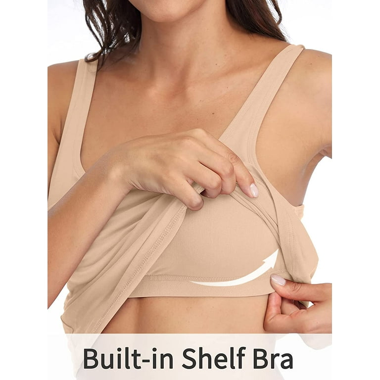 Women's Cotton Basic Camisoles with Shelf Bra Tank Tops 