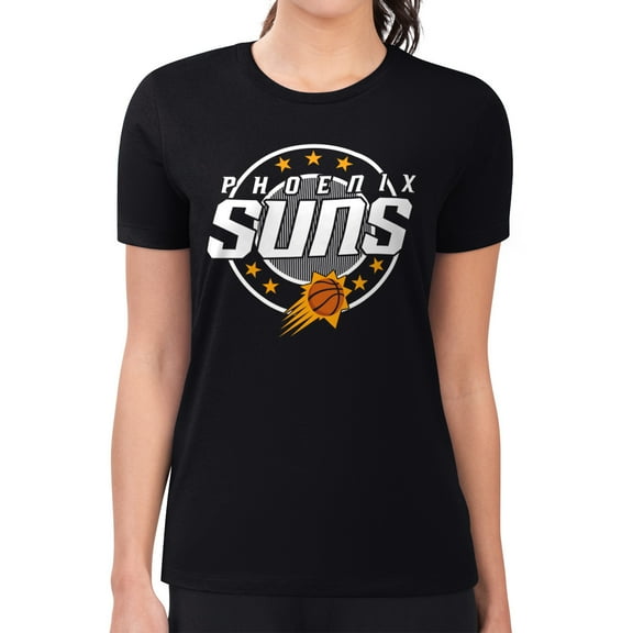 Women's G-III 4Her by Carl Banks Black Phoenix Suns Super-Slim Lightweight Pinstripe Circle Graphic T-Shirt