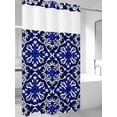 thumbnail image 4 of Blue Boho Floral, No Hook Shower Curtain Waterproof, Bathroom Curtains with Snap in Liners and See Through Top Window, Abstract Oriental Bohemian Flower Hotel Style Bathtub Curtains Shower 36"Wx78"L, 4 of 8