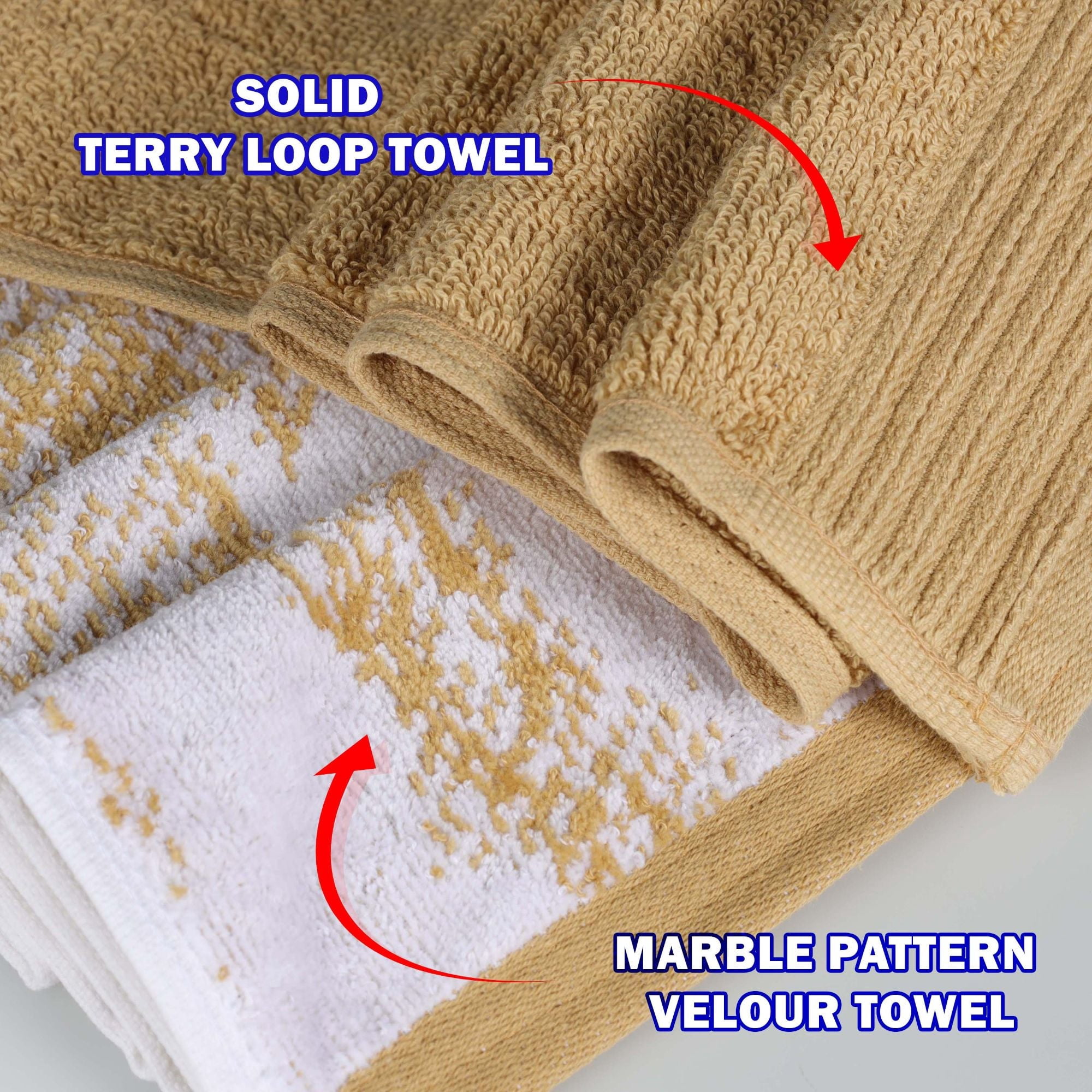 Superior Marble and Solid Jacquard Assorted Cotton 6 Piece Towel Set, Bronze