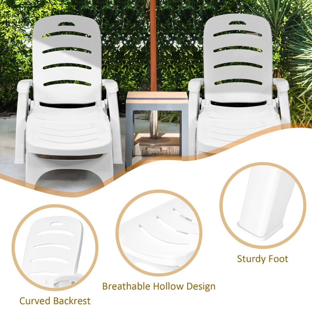 Aimee Lii 5 Position Adjustable Folding Lounger Chaise Chair on Wheels, Patio Loungers, White Aimee Lii 5 Position Adjustable Folding Lounger Chaise Chair on Wheels, Patio Loungers, White