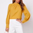 thumbnail image 4 of Hauts pour Femmes Manches Longues Col Montant Poitrine Plissée Paraque Hauts Chemise Blouse, 4 of 4