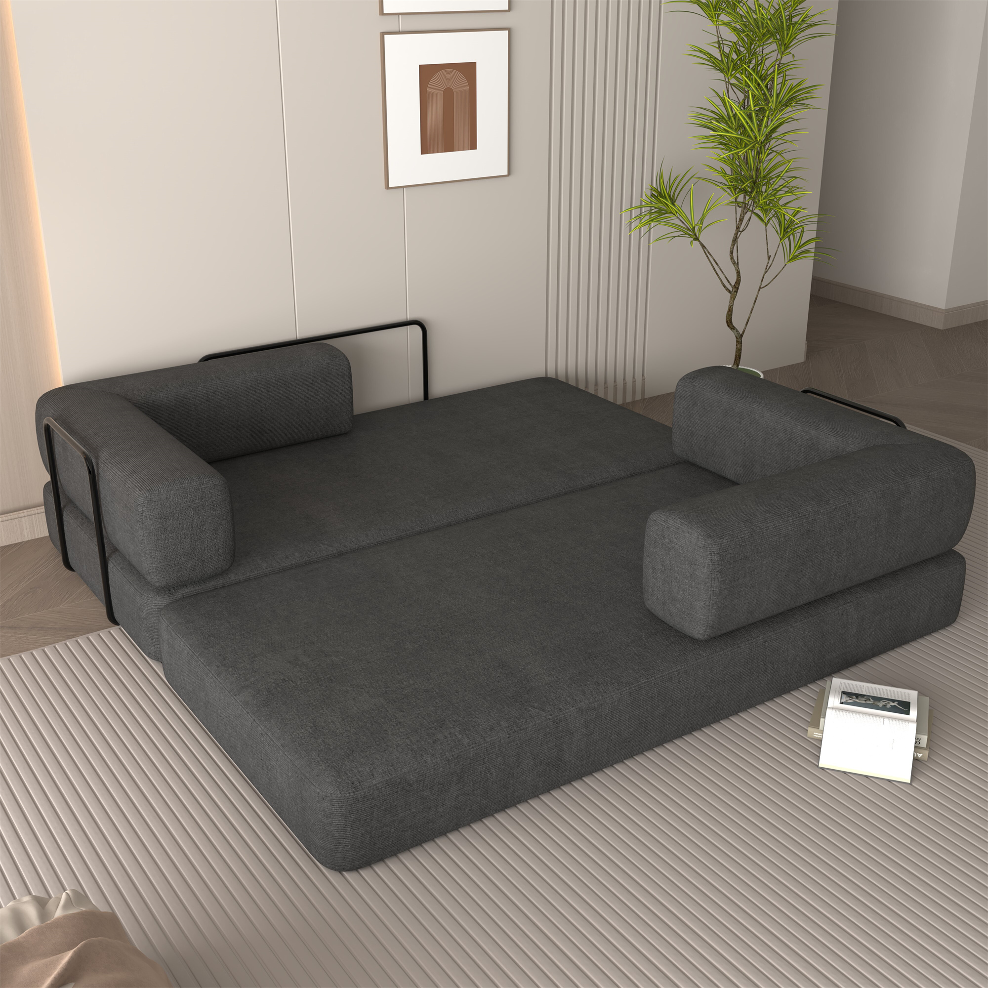 Aukfa Convertible Sleeper Sofa King Size Floor Futon Couch Bed for Living Room Bedroom, Corduroy, Gray