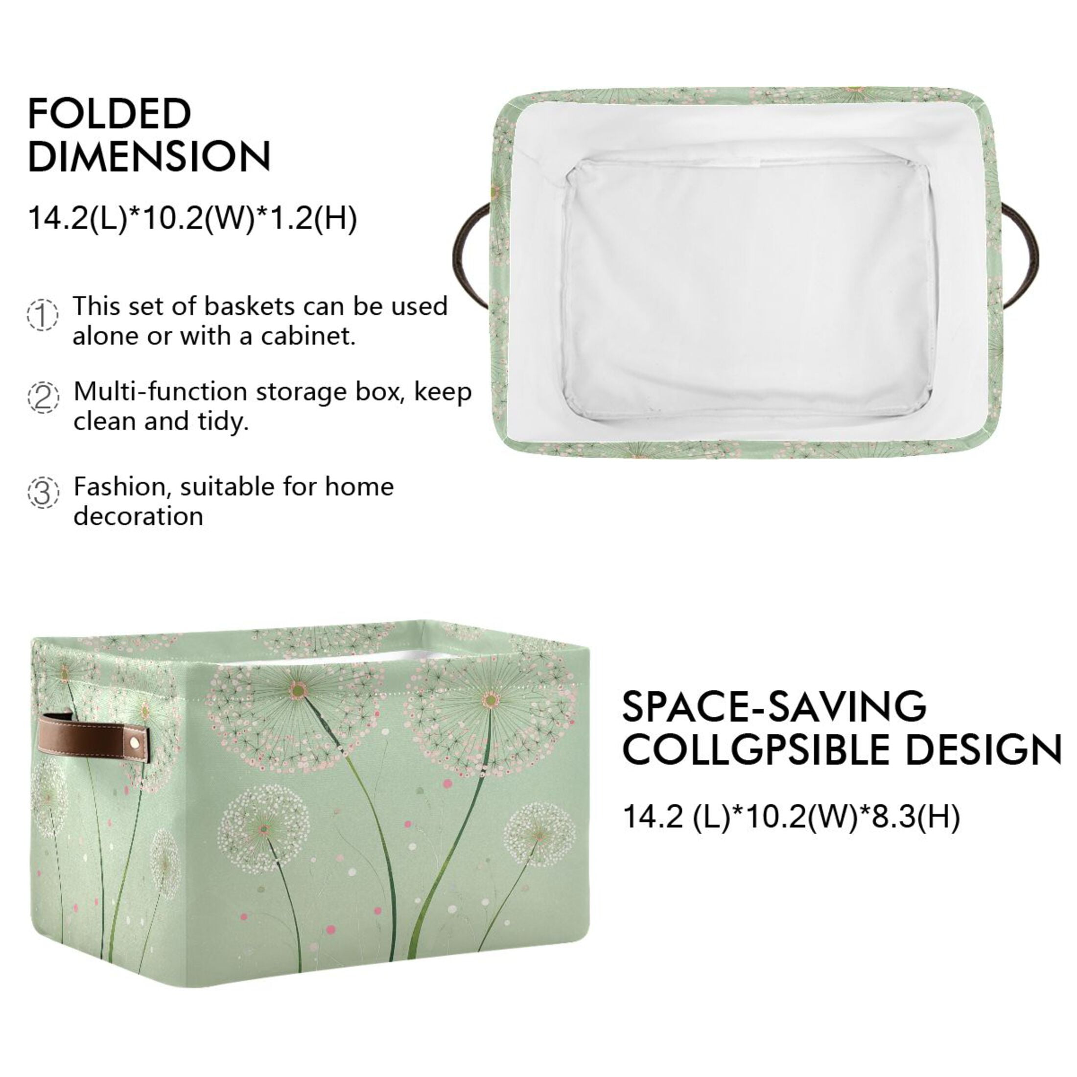 Four Large Dandelions Foldable Storage Basket,Canvas Fabric Foldable Storage Bins with Handles Open Home Storage Bins Boxes for Toy Book Shelf Closet Baskets