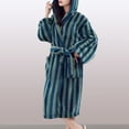 thumbnail image 2 of Erwazi Women's Long Robes Stripe Plush Hooded Warm Fuzzy Loungewear Bathrobe Nightgown with Pocket, 2 of 5