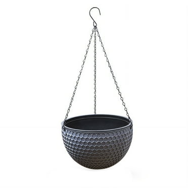 MISSMILE Plant Pots Plastic Hanging Planter for Indoor Outdoor Plants Self Watering Hanging Basket with Drainer and Chain Gray