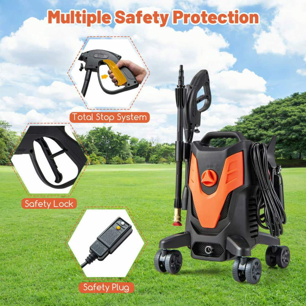Spaco 2400 PSI 1.7 GPM Electric Pressure Washer, Pressure Washer with 4 Universal Wheels, Orange