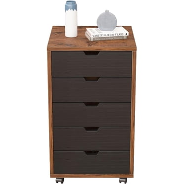 5-Drawer File Cabinet, Wooden Storage Cabinet with Wheels, Dresser Chest of Drawers, Filing Cabinets for Home Office, Rustic Brown