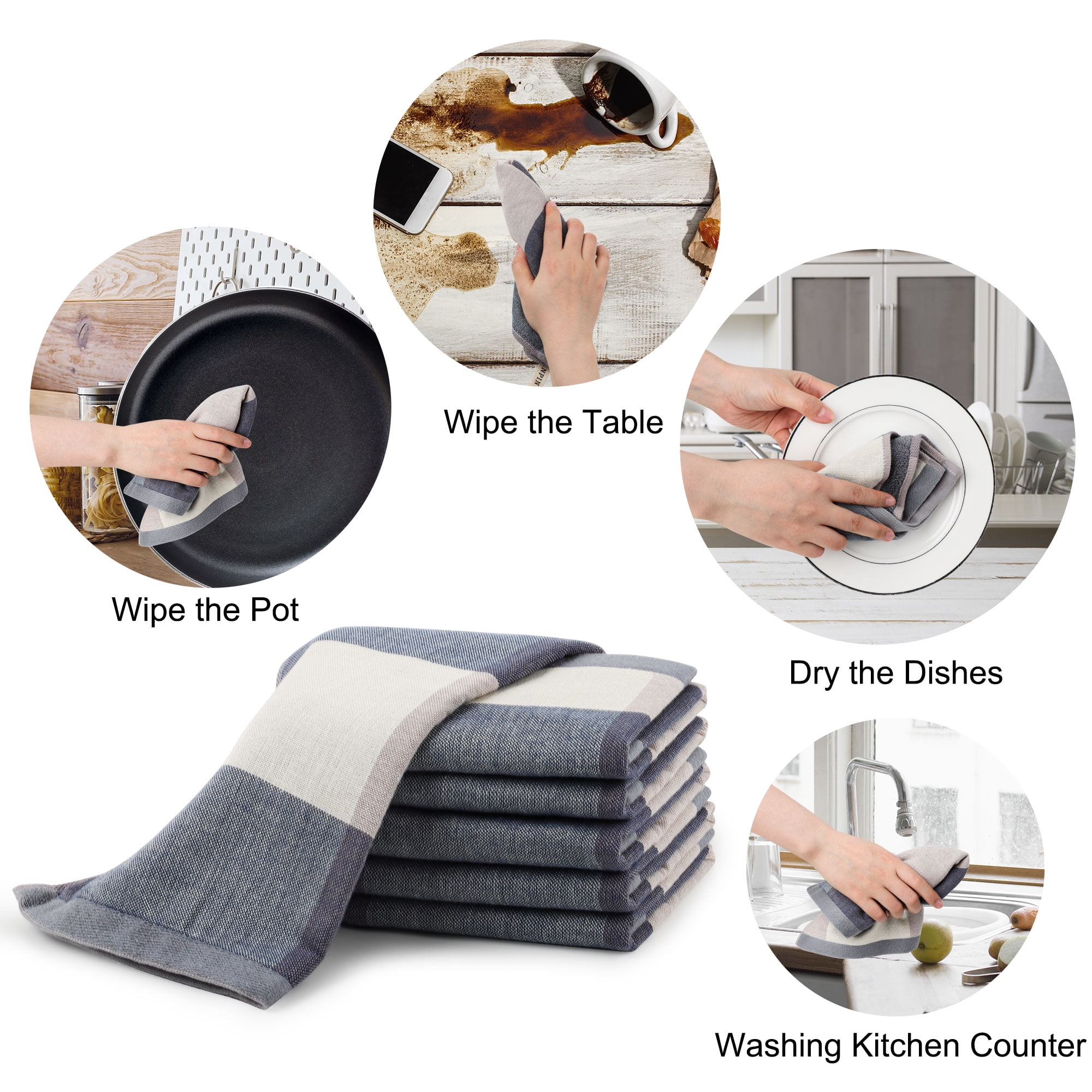 Unique Bargains 6Pcs Cotton Kitchen Tea Towel Sets Blue