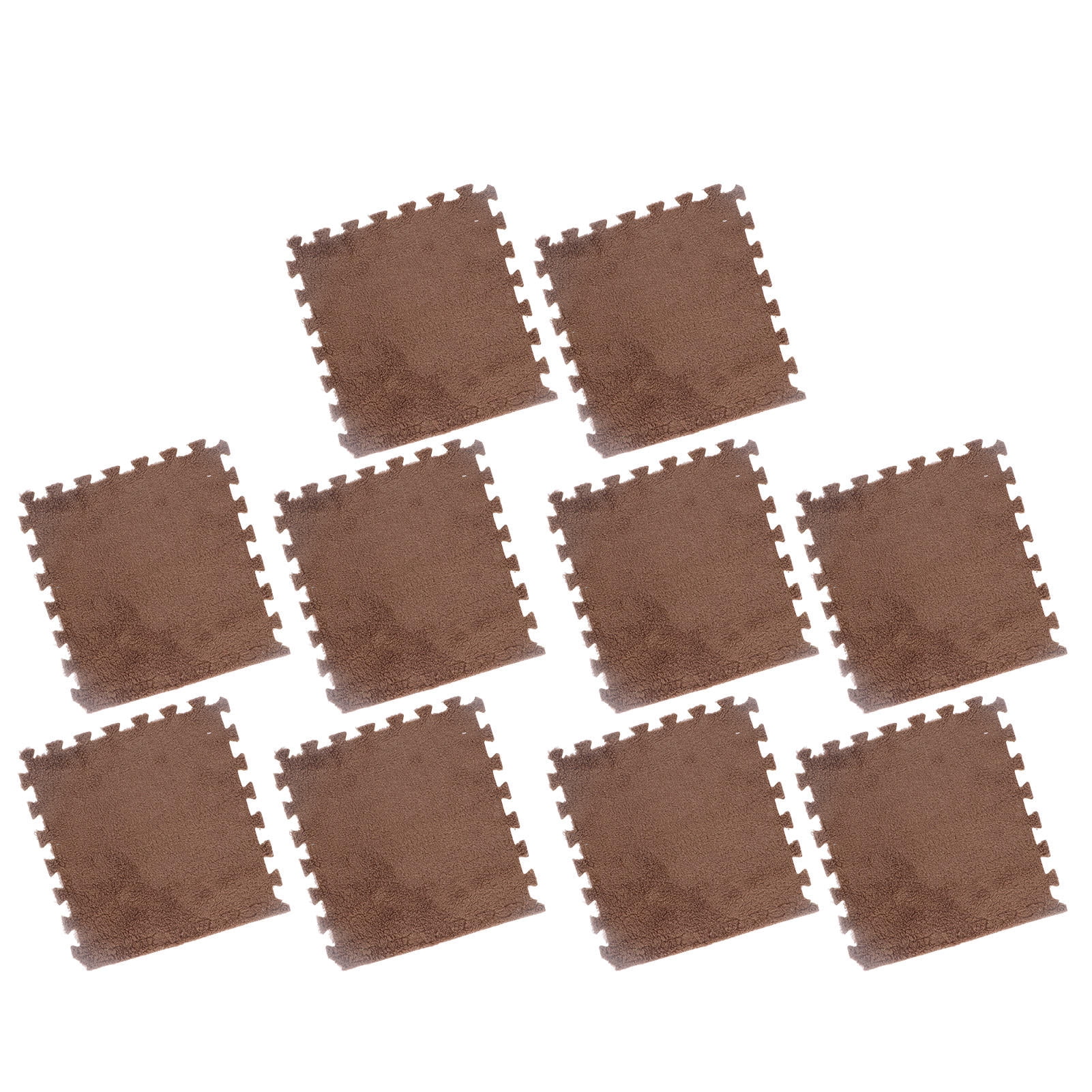 LAZIOEGR 10‑Piece Plush Foam Interlocking Floor Mat, Anti‑Slip, Cut‑Ready, Cozy Brown Carpet Tiles for Bedroom & Playroom