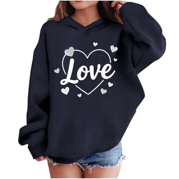 Sudadera con capucha y estampado de corazón de San Valentín, sudadera de manga larga para niños y niñas, chaqueta para niñas de talla mediana y grande.