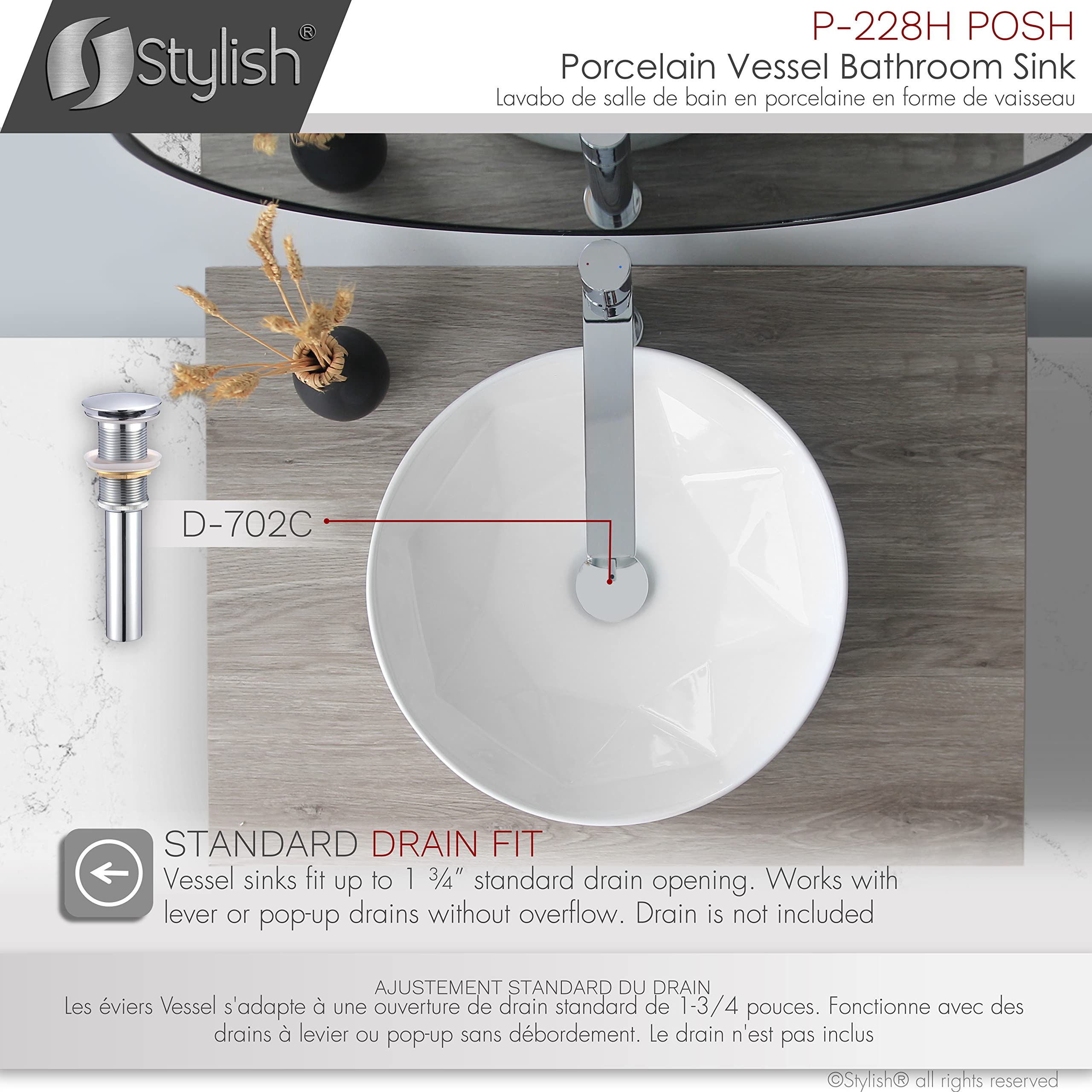Stylish Vessel 16" White Porcelain Round Bathroom Sink P-228H