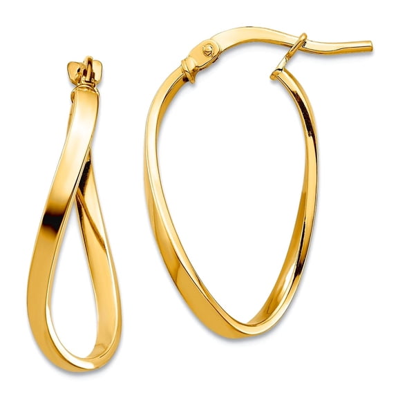 14k Solid Yellow Gold Polished 2mm Wavy Hoop Earrings 24.45x13.5mm Wide 2mm Thick Hoop Earring for Women