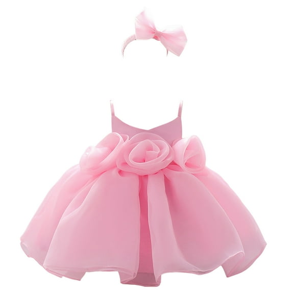 CAIVO Party Girls Princess Dress Sleeveless Solid Color Flower Birthday Party Dress With Headband Classic Toddler Child Daily Wear