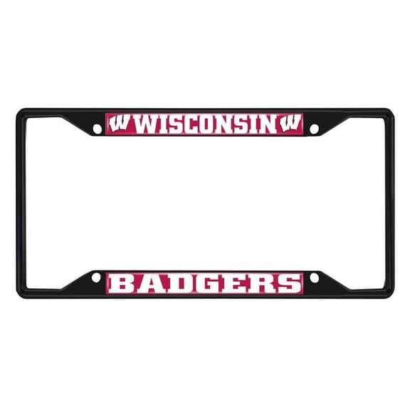 FANMATS 31292 Wisconsin Badgers Metal License Plate Frame Black Finish