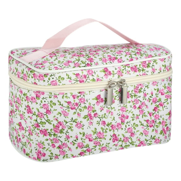 Unique Bargains Quilted Makeup Bag Rose Red Floral Makeup Bag Cute Makeup Bag Cosmetic Bags for Women Girls
