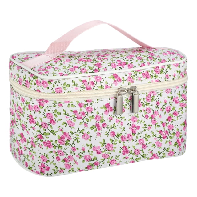 Bolsa de Maquillaje Acolchada Unique Bargains Bolsa de Maquillaje Floral Bolsa de Maquillaje Linda Bolsas Cosméticas para Mujeres y Niñas Color Rojo Rosa