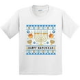 thumbnail image 3 of Inktastic Happy Hanukkah Sweater Style Design with Menorah and Dreidel Youth T-Shirt, 3 of 5