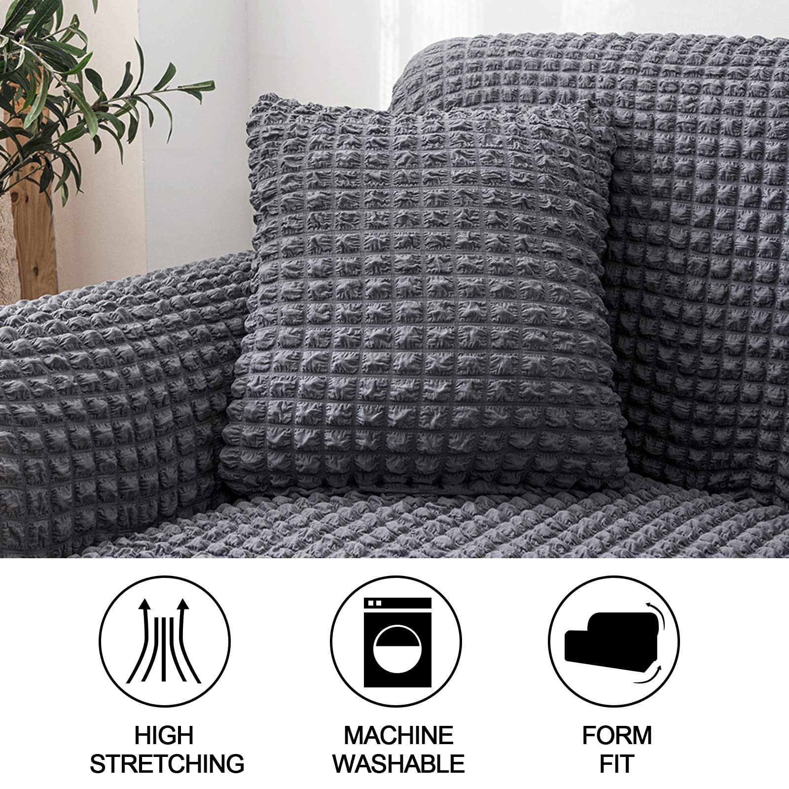 Sofa Slipcover Gray Sofa Cover 1 Piece Easy Fitted Sofa Couch Cover Universal High Stretch Durable Furniture Protector with Skirt (3 Seater, Gray) - image 4 of 8