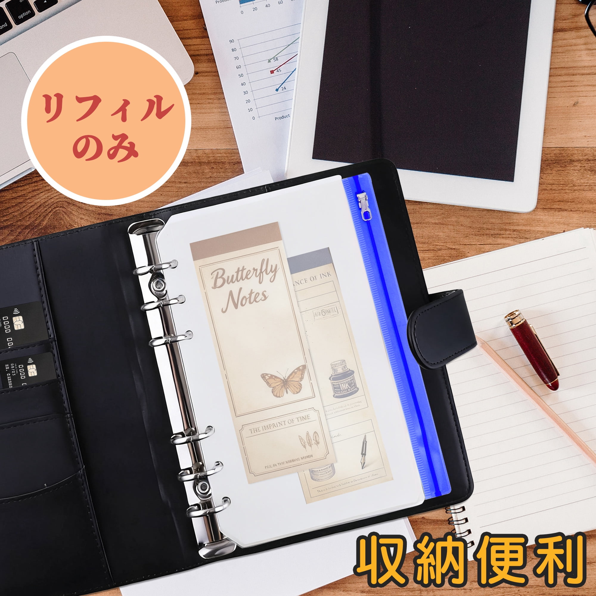 Unique Bargains Binder Zipper 6-Ring Loose Leaf Pouch Waterproof Clear Sleeves A5 Blue