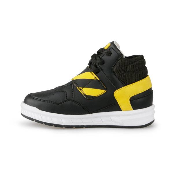 Tenis para niño tipo botita hecho 100% de piel con detalles en negro, amarillo y gris Dogi Tenis para niño