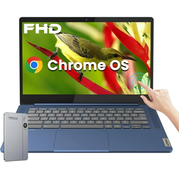 Lenovo IdeaPad Slim 3 Chromebook,14'' Full HD Touchscreen, MediaTek Kompanio 520, 4GB RAM, 64GB eMMC, Wi-Fi 6, Chrome OS, Bundle w/256GB Micro SD Card & AI Voice Recorder