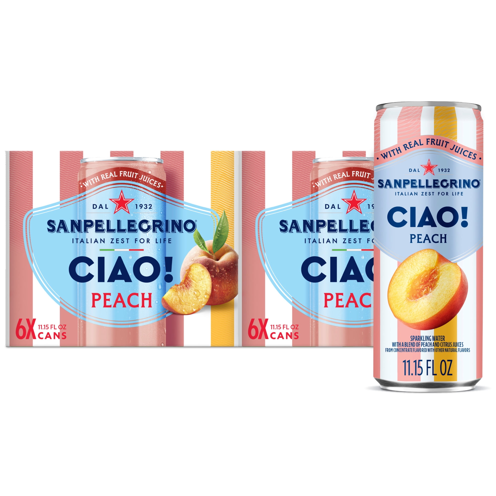 Sanpellegrino CIAO Peach Sparkling Flavored Water with Real Fruit Juices, 24-Pack