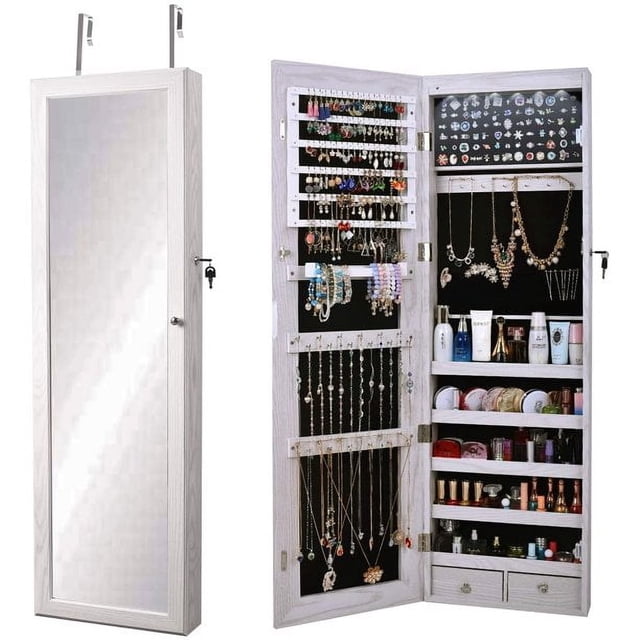 Soges Organisateur de Rangement pour Bijoux Mural Ou Mural avec Miroir, Blanc