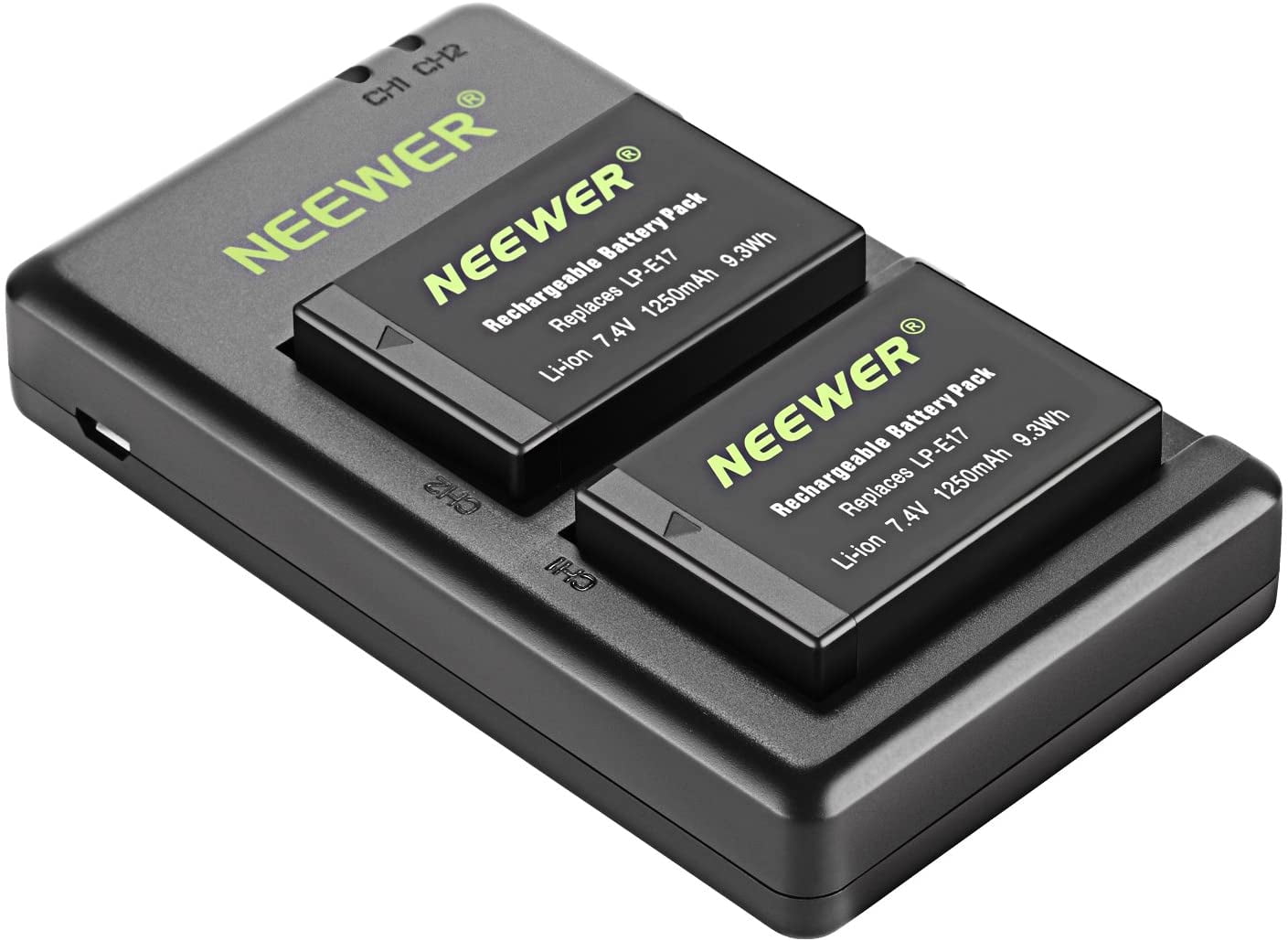 Neewer 2Pack LPE17 Replacement Battery and Dual USB Charger for Canon