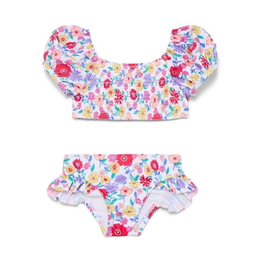 Wonder Nation Baby and Toddler Girl Puff-Sleeve Bikini Swimsuit, 2-Piece, Sizes 12M-5T